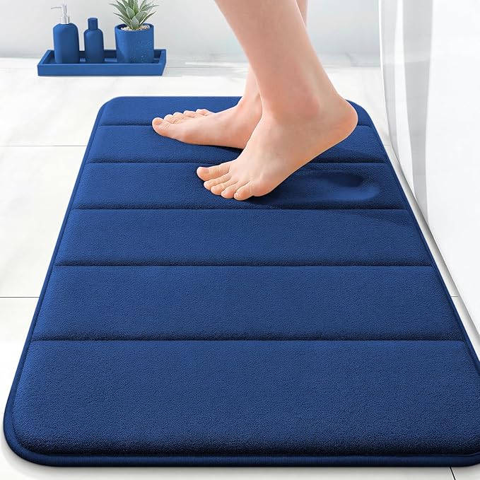 OLANLY Memory Foam Bath Mat 24x16, Super Soft Absorbent Bathroom Rugs, Quick Dry, Machine Washable Shower Floor Rugs, Bathmat Carpet, Bathroom Home Decor Accessories, Twilight Sapphire