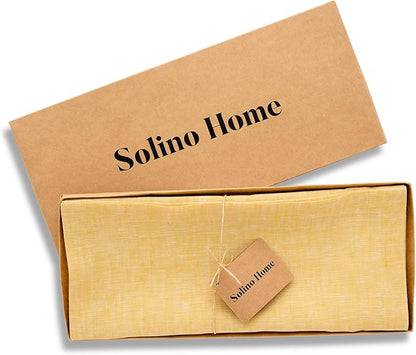 Solino Home Linen Table Runner 120 Inches Long - Athena, 100% Pure Linen Chambray Mustard Yellow Table Runner 14 x 120 Inch for Dining