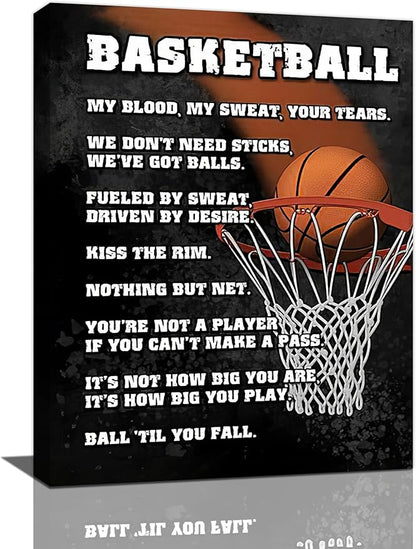 Basketball Wall Art, Basketball Life Lessons Pictures Wall Decor, Sports Quotes Canvas Prints Painting, Framed Artwork Office Home Decor For Bathroom Bedroom Dining Living Room 12L" x 16W"