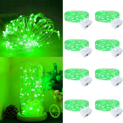 Fairy Lights,Silver Wire String Lights Waterproof,Battery Operated 7FT 20LED Firefly Starry Moon Lights for DIY Christmas Wedding Party Bedroom Decor (Green, 8 Pack)