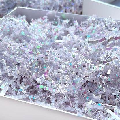 2 LB Crinkle Paper Shred Sparkly Diamond White Gift Basket Filler Birthdays Weddings Valentines Day Party Decorations