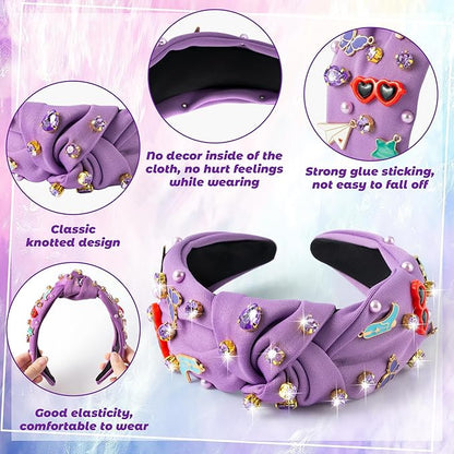 PANTIDE Music Jeweled Knotted Headband - Singer Fans Gift Butterfly Sunglassses Rhinestone Crystal Embellished Headband Fashion Hair Accessories Birthday Back To School Gift for Women Girls (Purple)