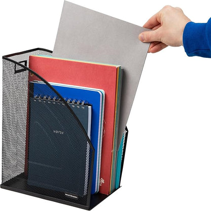 Mind Reader Vertical File Storage, Desktop Organizer, Workspace, Office, Metal Mesh, 6.25" L x 10" W x 12.5" H, Black (Pack of 4)