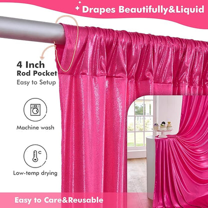 40x10ft Shimmer Hot Pink Sequin Backdrop Curtain for Parties-8 Panels 5x10ft Thick Wrinkle Free Glitter Fuchsia Photo Backdrop Drapes Curtains for Wedding Hot Pink Theme Party Photography Background