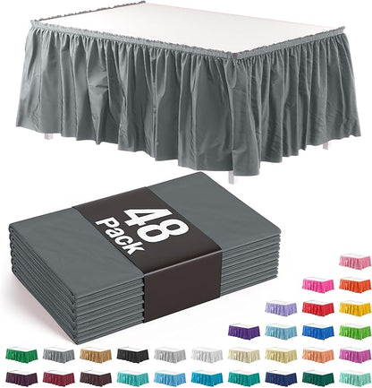 Ruffle Table Skirt Silver 48 Pack 14 Ft Long Table Skirts for Rectangle Tables 6ft Plus or Round Tables Skirts with Adhesive Strip for Gender Reveal Decor & Happy Birthday Parties by Exquisite