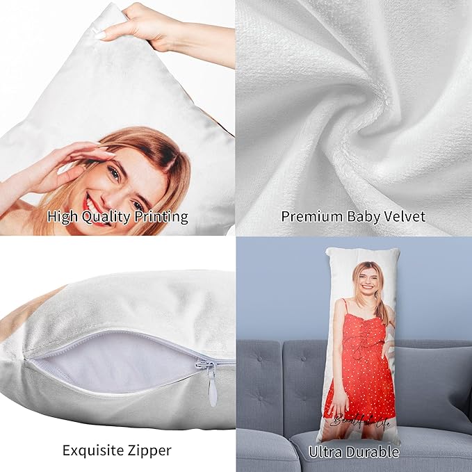 Easycosy Custom Body Pillow with Picture & Text 20"x54", Two-Sides Soft Skin-Friendly Photo Pillowcase, Personalized Long Pillow Cover with Photo, Custom Love Keepsake Gifts (No Pillow Insert)