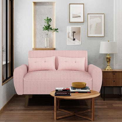 Shintenchi Small Modern Loveseat Couch Sofa, Mid Century Fabric Upholstered 2-Seat Sofa Couch Love Seats Furniture for Small Space,Living Room,Studio,Apartment with 2 Pillows, Pink