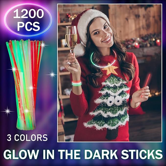 Libima 1200 Pcs Glow Sticks Bulk with Connectors 8 Inch Glow Stick Necklaces Glow Stick Bracelets Bulk Glow in the Dark Party Supplies for Easter Christmas New Year