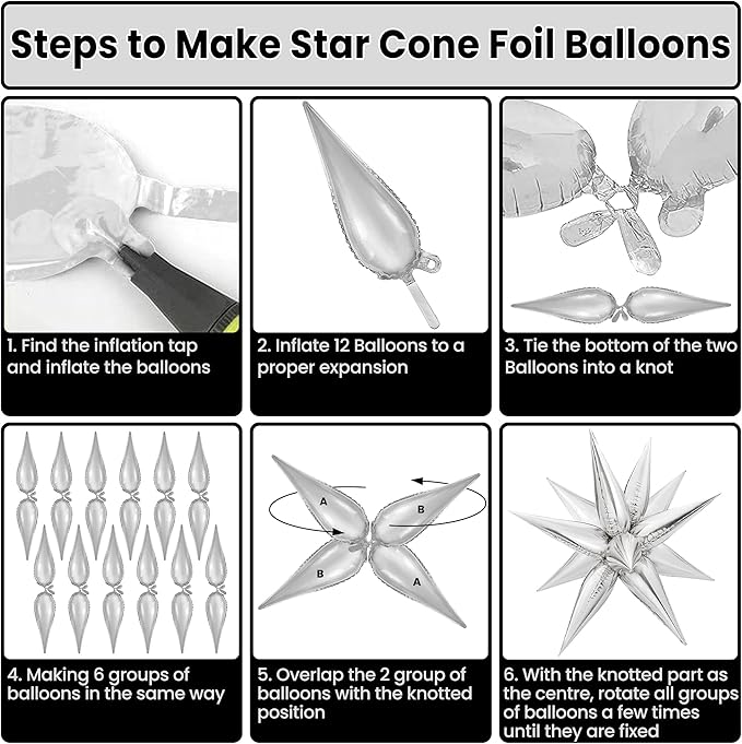 KatchOn Large Silver Star Balloons - 50 Pieces | Star Balloons with Shine for Happy Anniversary Decorations, New Years Decorations 2026 | Foil Silver Starburst balloons | star birthday decorations