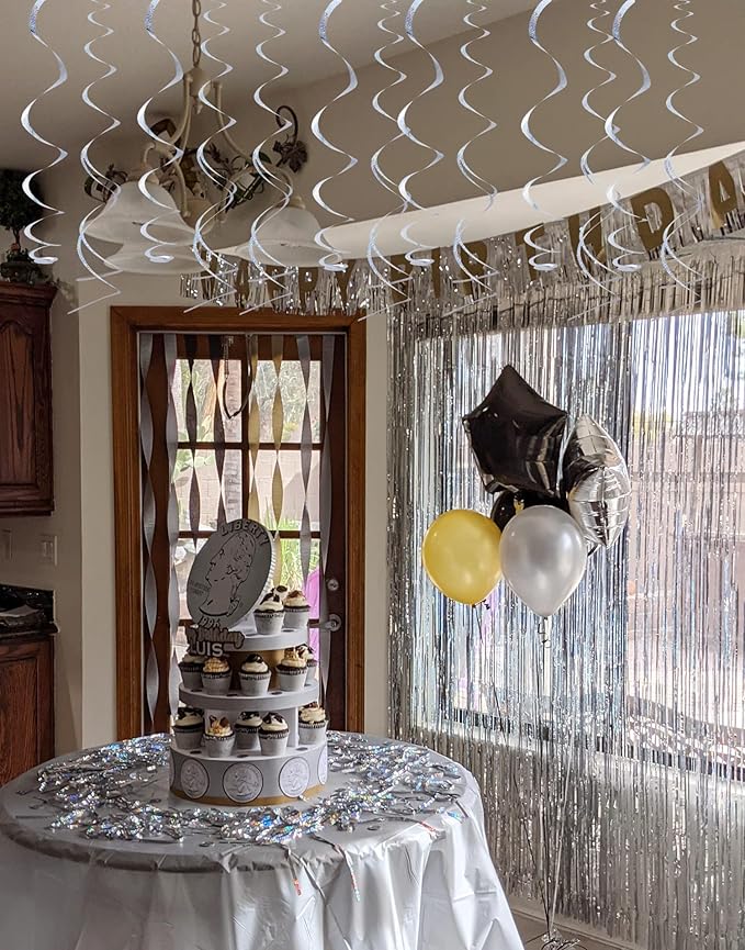 30 pcs Silver Hanging Swirls Decorations Swirl Party Decorations Plastic Party Streamer for Ceiling, 26"
