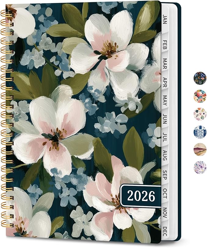 2026 Planner, Weekly and Monthly Planner for Women, Jan 2026 - Dec 2026 Pretty 2026 Calendar Planner with Monthly Tabs, Inner Pocket, Spiral Binding, Perfect for Office Home School - 6.3" x 8.5", Bloom Whisper