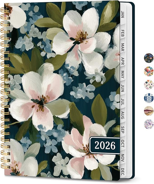 2026 Planner, Weekly and Monthly Planner for Women, Jan 2026 - Dec 2026 Pretty 2026 Calendar Planner with Monthly Tabs, Inner Pocket, Spiral Binding, Perfect for Office Home School - 6.3" x 8.5", Bloom Whisper
