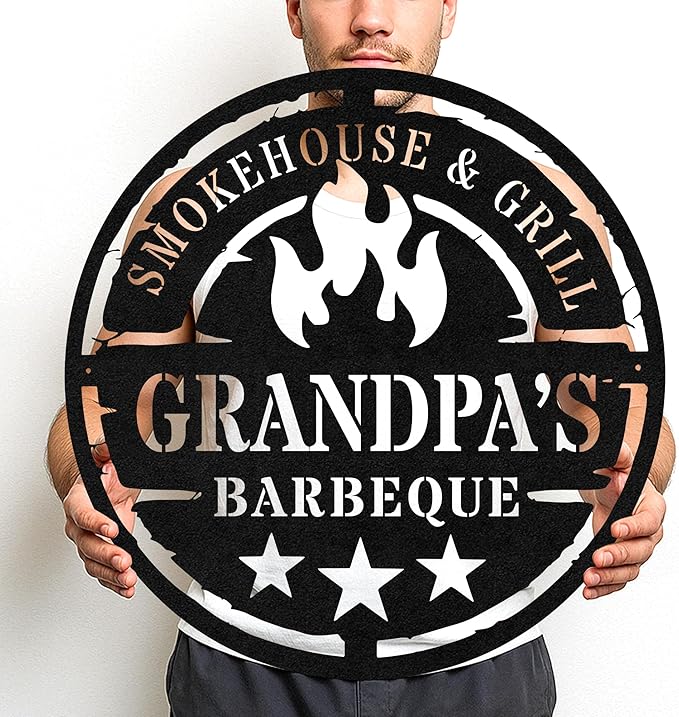 Rustic BBQ Hut Metal Sign, Custom Name Grill Cut Wall Decor for Outdoor Patio Kitchen, Personalized Backyard Barbecue Art
