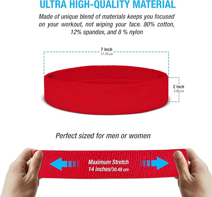 Suddora Workout Headband for Men and Women, Moisture-Wicking Athletic Sweatband, Lightweight Cotton Terry Cloth Bands for Basketball, Tennis, Football, Gym, Running, Cosplay & Costumes