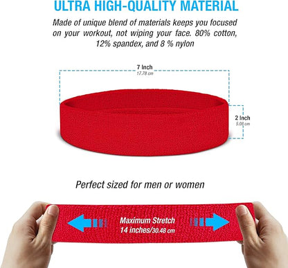 Suddora Workout Headband for Men and Women, Moisture-Wicking Athletic Sweatband, Lightweight Cotton Terry Cloth Bands for Basketball, Tennis, Football, Gym, Running, Cosplay & Costumes