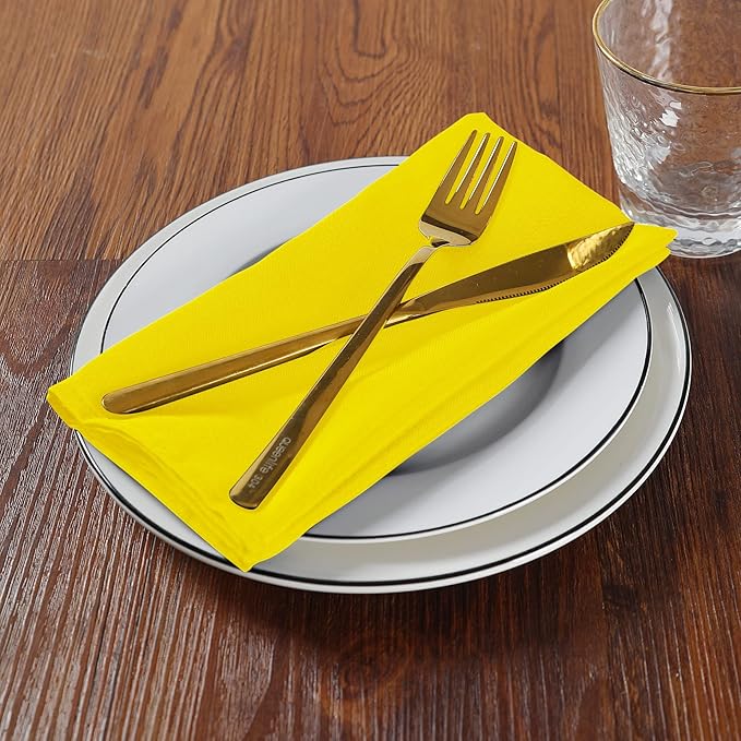 Cloth Napkins 20x20 inch Washable Polyester Dinner Napkins Soft Table Napkins for Wedding Party Dining Banquet(Yellow,12PCS)