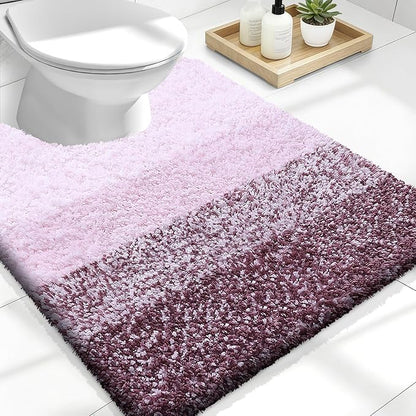 OLANLY Luxury Toilet Rugs U-Shaped 24x20, Extra Soft and Absorbent Microfiber Bathroom Rugs, Non-Slip Plush Shaggy Bath Mat, Machine Wash Dry, Contour Bathroom Mats for Toilet Base, Mauve