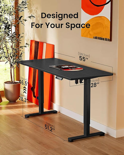 ErGear Height Adjustable Electric Standing Desk, 55 x 28 Inches Sit Stand up Desk, Memory Computer Home Office Desk, Carbon Fiber Black