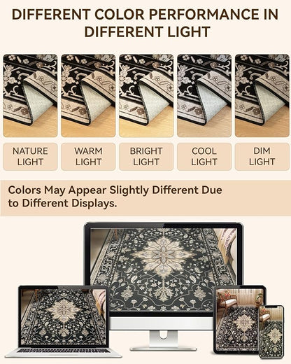 Area Rugs 2'x6' Runner Rug Non Slip Washable for Kitchen Hallway Bedroom Beside Laundry Room Bathroom Rug, Floor Carpet, Black Brown Neutral Dark Tan