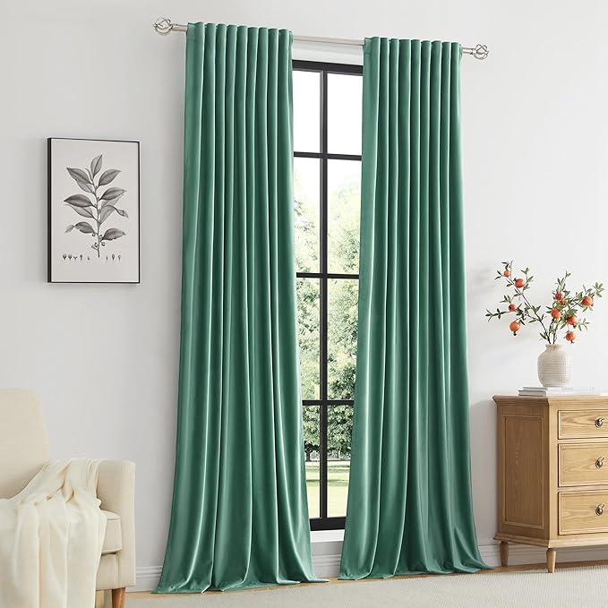 PRIMROSE Velvet Curtains 90 inch Long for Living Room,Set of 2 Panels Turquoise Aqua Blackout Rod Pocket Back Tab Window Treatment Room Darkening Heavy Decorative Curtains Drapes for Bedroom