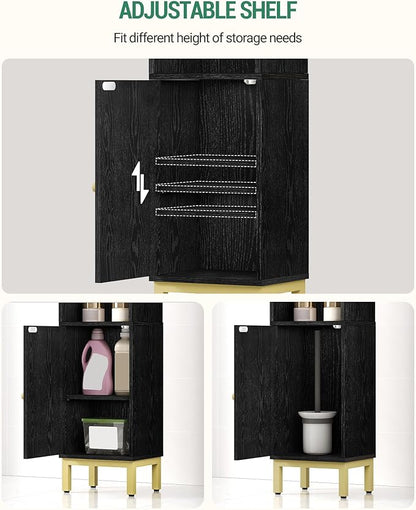 Bathroom Storage Cabinet, Small Corner Floor Cabinet with Door and Shelves, Narrow Toilet Paper Holder, Bathroom Organizer with Adjustable Shelf, for Small Spaces, Black BC38204GV1