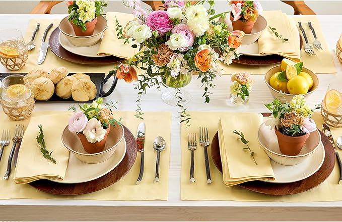 Solino Home Linen Placemats Set of 4 - Golden Straw Placemats 14 x 19 Inch - 100% Pure Linen Table Place Mats for Fall, Autumn - Fete