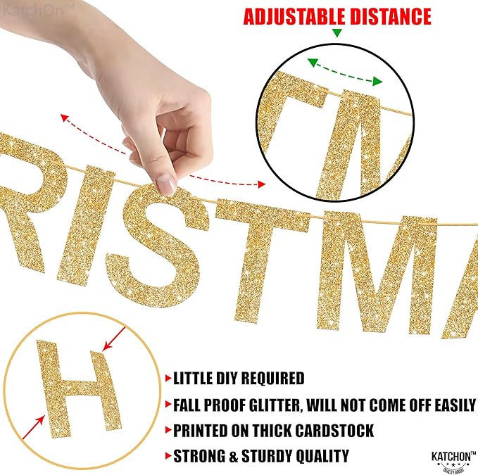KatchOn, Glitter Merry Christmas Banner Indoor - Large 10 Feet, 3 Strings | Snowflake Garland | Merry Christmas Decorations | Xmas Decorations | Winter Party Decorations | Merry Christmas Garland