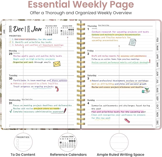 2026 Planner, Weekly and Monthly Planner for Women, Jan 2026 - Dec 2026 Pretty 2026 Calendar Planner with Monthly Tabs, Inner Pocket, Spiral Binding, Perfect for Office Home School - 6.3" x 8.5", Pastel Floral