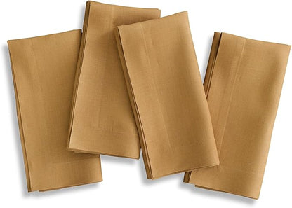 Solino Home Linen Napkins Set of 4-100% Pure Linen Caramel Dinner Napkins Cloth 20 x 20 Inch for Fall, Autumn - Fete, Handcrafted and Machine Washable