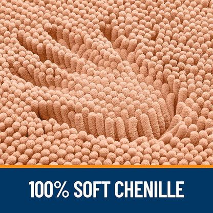 OLANLY Bathroom Rugs 70x24, Extra Soft Absorbent Chenille Bath Rugs, Rubber Backing Quick Dry, Machine Washable Bath Mats for Bathroom Floor, Tub and Shower, Home Decor Accessories, Peach