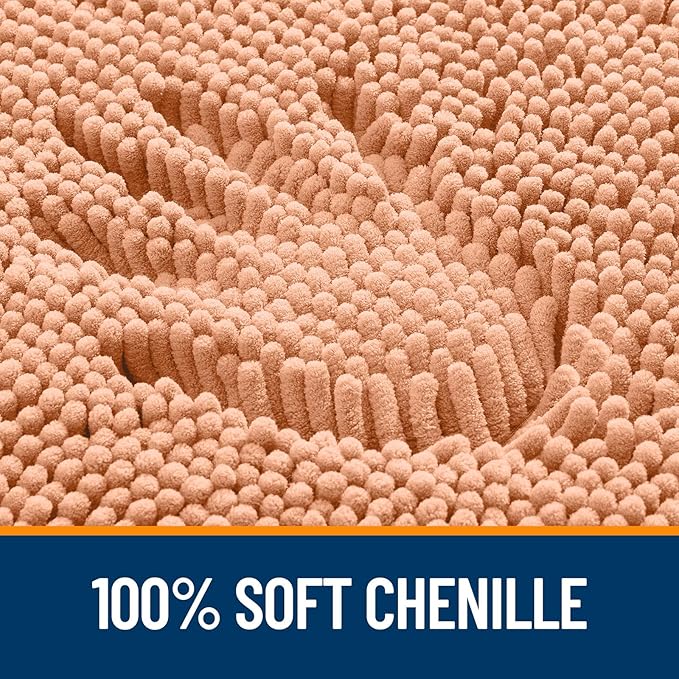 OLANLY Bathroom Rugs 24x16, Extra Soft Absorbent Chenille Bath Rugs, Rubber Backing Quick Dry, Machine Washable Bath Mats for Bathroom Floor, Tub and Shower, Home Decor Accessories, Peach