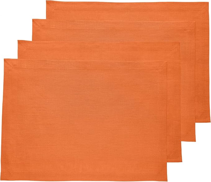 Solino Home Linen Placemats Set of 4 - Pumpkin Placemats 14 x 19 Inch - 100% Pure Linen Table Place Mats for Fall, Autumn, Holiday - Fete