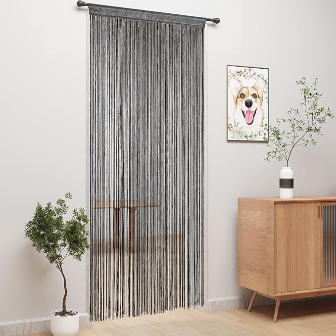 YIIBAII Door String Curtains Fringe Door Curtains for Doorways Window Room Decoration Living Room Divider(39"x79", Grey)