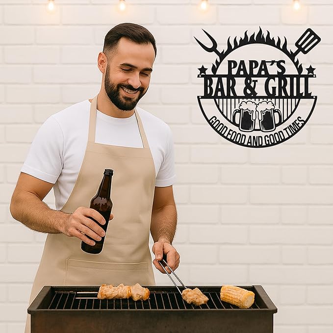 Personalized BBQ Metal Sign with Custom Name, Outdoor Grill and Patio Wall Decor, Rustic Cut Metal Barbecue Sign for Backyard
