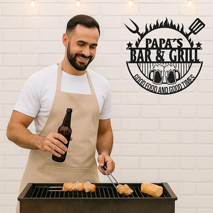 Personalized BBQ Metal Sign with Custom Name, Outdoor Grill and Patio Wall Decor, Rustic Cut Metal Barbecue Sign for Backyard