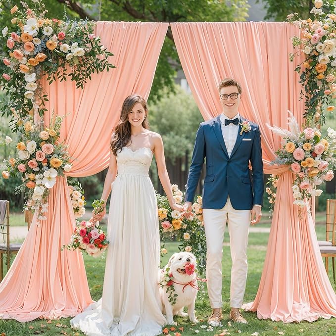 Peach Backdrop Curtain for Parties Baby Shower Wrinkle Free Peach Photo Curtains Backdrop Drapes Fabric Decoration for Wedding Birthday Party 5ft x 7ft,2 Panels