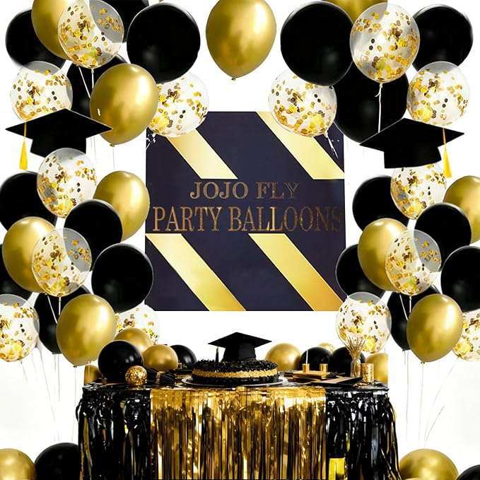 JOJO FLY 50 Pcs 12 Inches Black and Gold Balloons, Gold Confetti Balloons, Retirement, Birthday Party Decorations, New Years Eve Decorations, Graduation Party Supplies