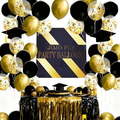 JOJO FLY 50 Pcs 12 Inches Black and Gold Balloons, Gold Confetti Balloons, Retirement, Birthday Party Decorations, New Years Eve Decorations, Graduation Party Supplies