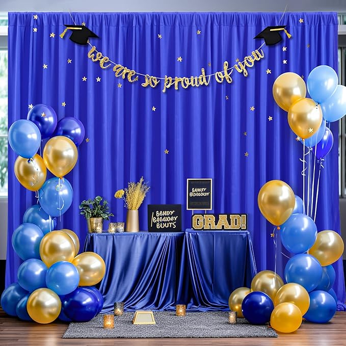 8 x 10ft Royal Blue Backdrop Curtains for Graduation Photo Backdrop Drapes Wrinkle Free Polyester Curtain Panels Soft Fabric Back Drop for Wedding Birthday Party Anniversary Event Retirement, 2 Panels
