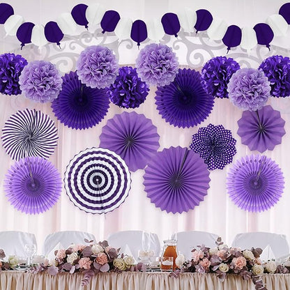 Party Decorations, Purple Papar Fans Pompoms Garlands for Women Girls Mothers Day Bachelorette Wedding Birthday Baby Showers Valentine's Day Party Decorations