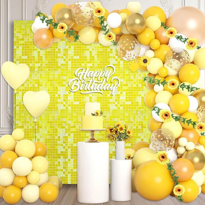 24PCS Colorful Yellow Shimmer Wall Backdrop, Square Sequin Photo Backdrops Panel, Glitter Wall Background for Birthdays, Weddings, Christmas, Engagements, Disco Bachelorette Party Decor (3FTx4FT)