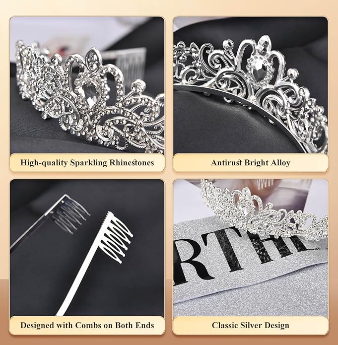 Sparkling Crystal Princess Tiaras for Women Girl Crown Queen Headband Fashion Headpiece for Wedding Birthday Bride Bridal Prom Party Hair Accessories Valentines Mothers Day Gifts