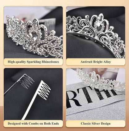 Sparkling Crystal Princess Tiaras for Women Girl Crown Queen Headband Fashion Headpiece for Wedding Birthday Bride Bridal Prom Party Hair Accessories Valentines Mothers Day Gifts