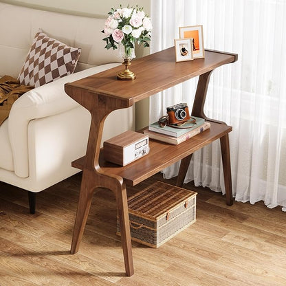Tribesigns Set of 2 Solid Wood End Table, Rustic Side Table for Couch, 2-Tier Farmhouse Tall End Table, Narrow Bedside Table for Bedroom, Living Room, Easy Assembly, Rustic Brown