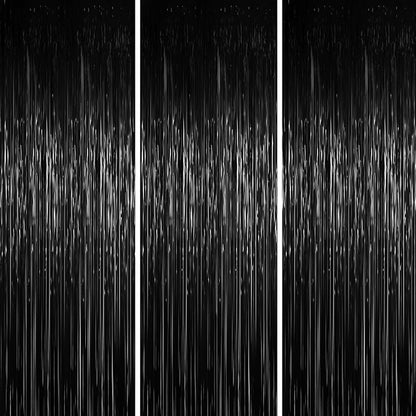 3 Pack 3.3 x 6.6 ft Black Foil Fringe Backdrop Curtains, Tinsel Streamers Party Decorations, Fringe Backdrop for Birthday, Baby Shower, Gender Reveal, Graduation
