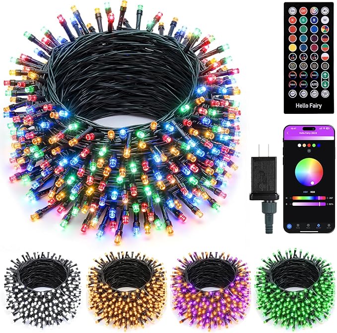 Minetom LED Color Changing Smart RGB Christmas Tree Lights, 198ft 600LED String Lights, 16 Milion Adjustable Colors Fairy Lights with Remote & Timer & Memory Function for Xmas Tree Holiday Party