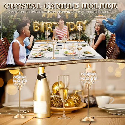 Crystal Candle Holders Set of 3 for Wedding Centerpieces Gold Or Silver Candle Holders Bulk Decorative Tealight Candle Holder for Wedding, Party,Table Centerpieces Decoration (Golden, 2 Sets(6 Pcs))