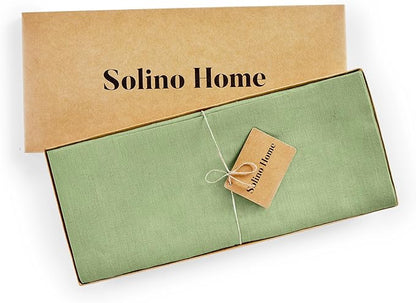 Solino Home Linen Table Runner 90 Inches Long - 100% Pure Linen Laurel Green Dining Table Runner 14 x 90 Inch for Fall, Autumn - Fete