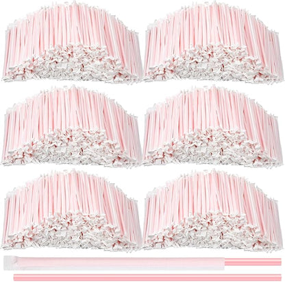 Hoolerry 1500 Pcs 8 Inch Plastic Straws Disposable Individually Wrapped Drinking Straight Long Straws, 0.24" Wide, for Hot and Cold Beverages (Pink)