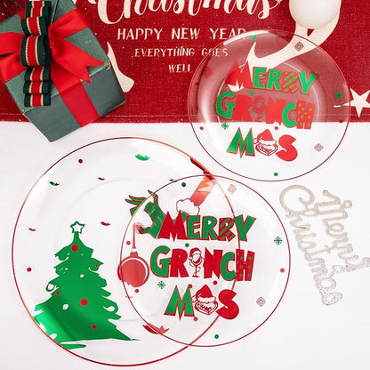 I00000 60Pcs Christmas Plastic Plates - Disposable Clear Plastic Plates Include 10.25'' Dinner Plate,7.5'' Dessert Plate for Christmas Party Supplies Wedding Birthday